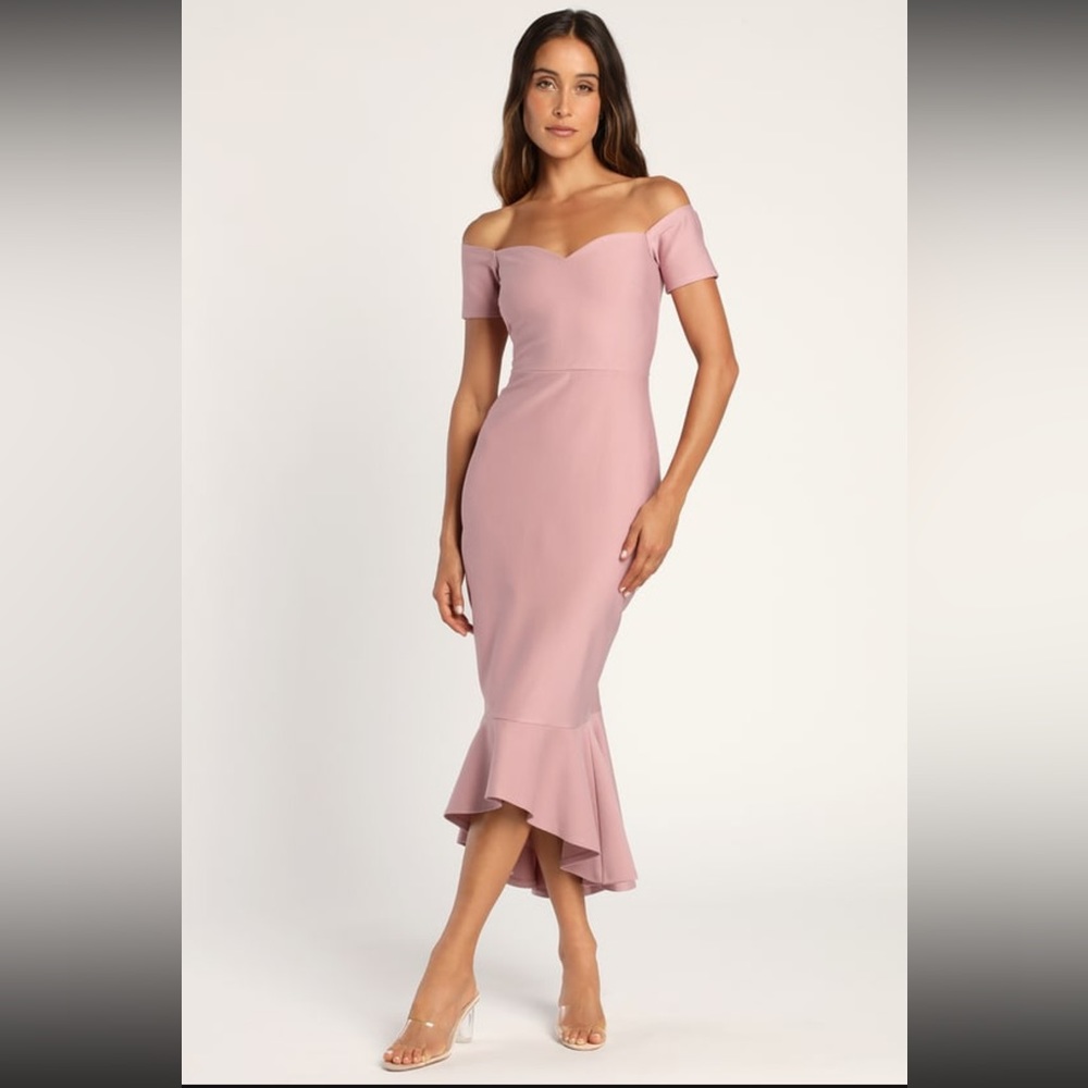 Mauve Off the Shoulder Midi Dress